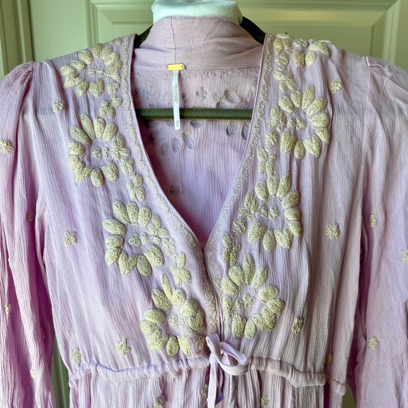 Free People Embroidered High Waist Midi Lilac Dress Size XS NWOT - Picture 3 of 11